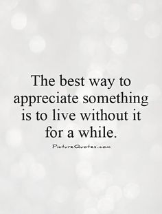 the best way to appreciate something is to live without it for a while