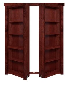 an open wooden bookcase door on a white background