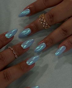 Blue Chrome Nails, Crome Nails, Flot Makeup, Chrome Nails Designs, Summery Nails, Nagel Inspo, Oval Nails, Classy Nails, Funky Nails