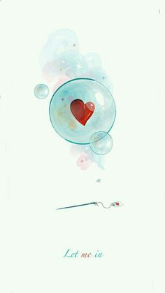 a heart is floating in a bowl with bubbles