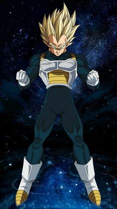 the dragon ball character is standing in front of a galaxy background