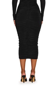 Create an appealing silhouette in this close-fitting midi skirt featuring rippled ruching and a dipped waistline. From the brand's Hourglass collection, it boasts ruched details and a body-con fit. 30" length (size Medium) Pull-on style 95% polyester, 5% spandex Hand wash, line dry Imported Skirt Outfits, Autumn Outfits, Ruched Skirt Outfit, Tiered Dessert Stand, Ruched Midi Skirt, Tiered Stand, Elegant Fall, Ruched Skirt, Skirt Outfit