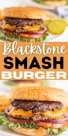 two cheeseburgers on a plate with the words blackstone smash burger