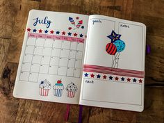 July Bujo Theme, Bullet Journal Monthly Calendar, Bullet Journal Easy, July Bullet Journal, Calender Planner, Journal Things, Bulletin Journal, Bullet Journal Monthly