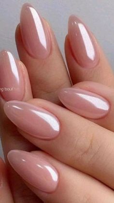 Almond Nude Chrome Nails, Pink Ombre Nails Oval, Rose Pearl Nails, Pink Pearl Nails Acrylic, Wedding Nail Inspo Bridesmaid, Oval Pearl Nails, Pink Opaque Nails, Bridesmaid Manicure, Classy Bridesmaid Nails