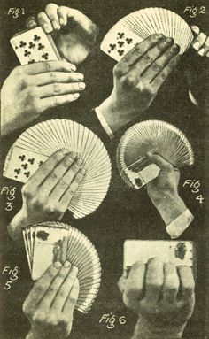 an advertisement for playing cards with hands holding fan and other hand held up in the air