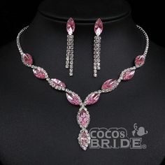 Pink Crystal Engagement Wedding Jewelry Sets | Bridelily Crystal Bridal Jewelry Sets, Crystal Wedding Jewelry, Crystal Jewelry Sets, Crystal Choker Necklace, Floral Accessories, Wedding Bridal Jewellery, Pink Jewelry, Crystal Choker, Affordable Jewelry