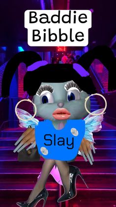 a cartoon character holding a sign that says slay