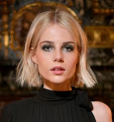 Bob Updo Hairstyles, Lucy Boynton, Medium Blonde, Natural Hair Updo, Blue Eye Makeup, Skirt Dress