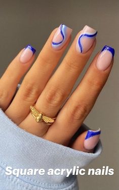 Wave Nails, Square Nail, Nail Acrylic, Tapered Square Nails, Cute Simple Nails, Nails Ombre, Simple Acrylic, Short Coffin, Square Nail Designs