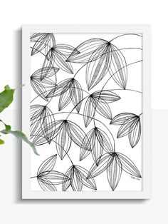 a black and white print with leaves on it