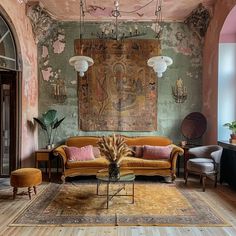 Historic Loft Apartment, Italian Villa Interior Living Rooms, Wes Anderson Interior Design Living Room, Old Italian Villa Aesthetic, Living Room Italian Style, Ethereal Interior Design, Italian Style Interior Design, Old Italian House Interior, Italian Living Room Decor