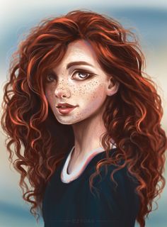 a painting of a woman with freckles on her face and long red hair