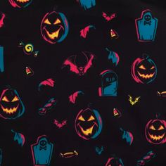 a black background with halloween pumpkins and bats
