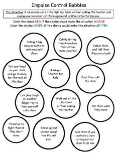 Impulse Control Bubbles Worksheet by School Psychologist Materials Impulsivity Activities For Kids, Self Control Worksheets For Kids, Impulse Control Activities For Teens, Self Control Worksheet, Dbt For Kids, Self Control Activities For Kids, Impulse Control Activities For Kids, Impulse Control Worksheets, Emotional Regulation Activities For Kids