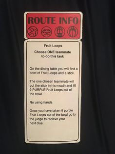 a sign on a black jacket that says route info