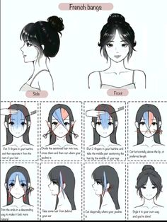 French bangs Κούρεμα Bob, Easy Hair Cuts, Hair Style Korea, Diy Haircut, Bangs Hairstyles, Hairstyles For Layered Hair, Hair Tutorials Easy, Hair Stylies, Fesyen Rambut