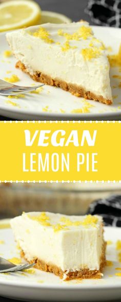 a slice of vegan lemon pie on a white plate