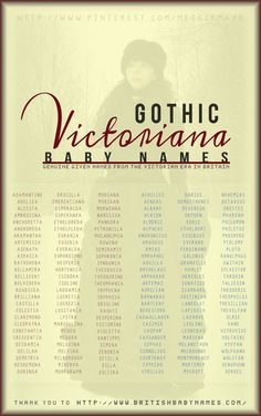 Victorian Names, Gothic Baby Names, British Baby Names, Hipster Baby Names, Gothic Baby, Best Character Names, Fantasy Names, Aesthetic Names, Pretty Names