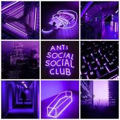purple and black collage with neon text that reads anti social social club
