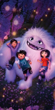 an animated movie poster with monsters and children