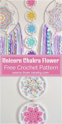 the unicorn chakra flower crochet pattern is shown