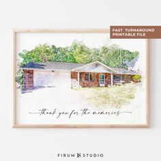 a watercolor painting of a house with the words, thank you for the memories