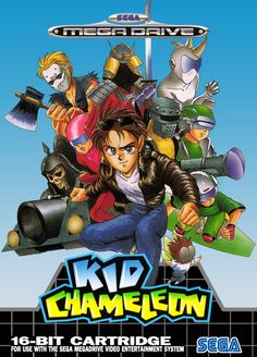 an advertisement for the game kid chamelon, featuring characters from several different eras