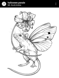 a drawing of a mouse with flowers on its back