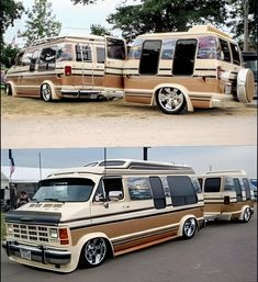 two pictures of an old school bus with chrome rims, and another photo of the same vehicle