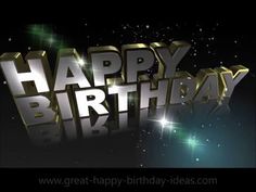 the words happy birthday written in gold and silver on a black background with sparkles