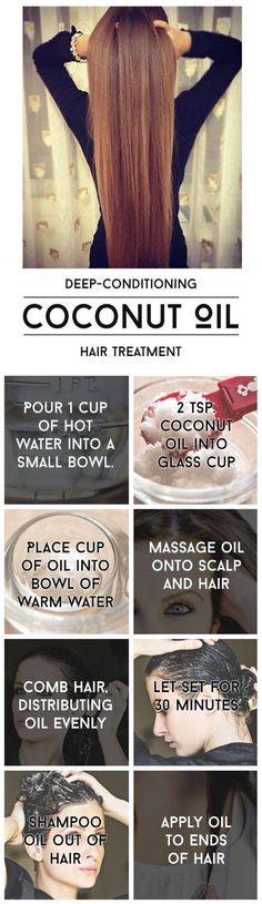 the instructions for how to use coconut oil on hair and scalps in this advertisement