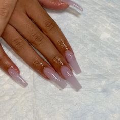 Blush Pink Nails Acrylic Coffin, Basic Nails With Gems, Clear White Acrylic Nails, Blush Pink Acrylic Nails, Simple Acrylic Nails Long, Long Coffin Nails Acrylics, Cute Simple Nails Acrylic, Pink Fade Nails, French Tip Tapered Square Nails