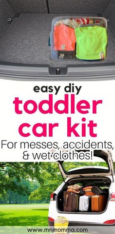 an advertisement for the easy diy todder car kit, with luggage in the trunk