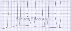 the front and back views of an unbuttoned pants pattern, with measurements for each