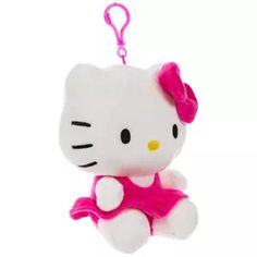 a hello kitty keychain with a pink bow on it's head and legs