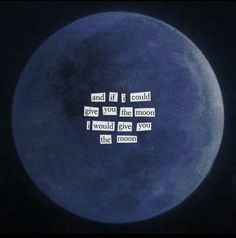 the moon is shown with words written on it in white and dark blue hues