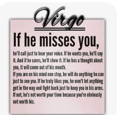 a pink poster with the words virgo if he misses you, he'll call it just to hear your voice