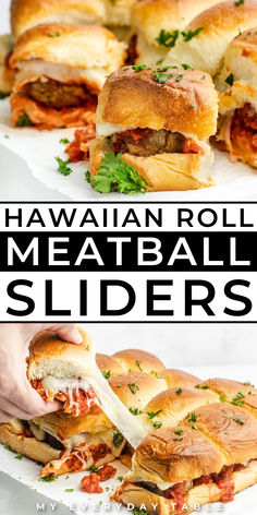 meatball sliders on Hawaiian rolls Meatball And Hawaiian Rolls, Dinner Ideas Hawaiian Rolls, Easy Baked Sliders, Easy Meatball Subs Sandwiches, Marinara Dinner Ideas, Hawaiian Rolls Meatball Sliders, Meatball Sub Hawaiian Rolls, Meatball Marinara Sliders, Easy Football Dinner Ideas