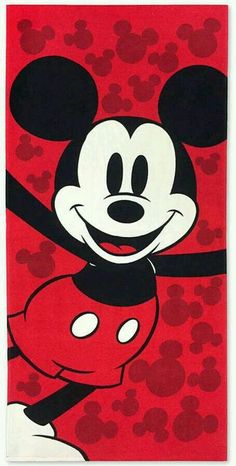 the mickey mouse towel is red and black