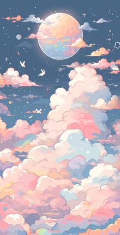 the sky is filled with clouds and stars