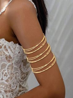 Gold  Collar  Copper Alloy   Embellished   Women Fashion Jewelry Arm Gold Jewelry, Gold Arm Bangle, Gold Arm Bracelet, Frida Fashion, Indonesian Headdress, Arm Band Jewelry, Arm Cuff Jewelry, Upper Arm Cuff Bracelet, Silver Arm Cuff