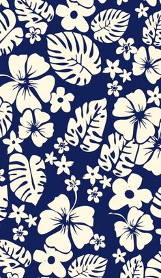 a blue and white flower pattern with leaves