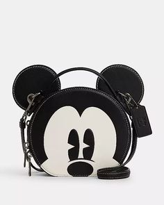 COACH® | Disney X Coach Mickey Mouse Ear Bag Canvas Crossbody Bag, Black Leather Crossbody Bag, Coach Shoulder Bag, Mickey Ears, Black & White