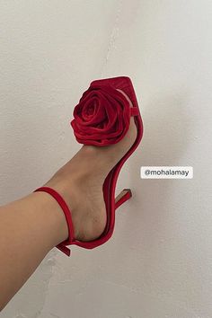 Velvet Rose Heels Red | NA-KD Red Prom Shoes, Red Heels Outfit, Red High Heel Sandals, Rose Heels, Red Strappy Heels, Red Sandals Heels, Pink Sandals Heels, Feminine Shoes, Pretty Shoes Sneakers