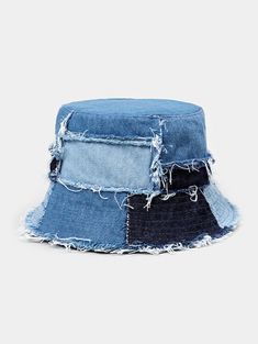 Casual Color Block Patchwork Raw Trim Denim Bucket Hat Patchwork, Bucket Hat Ideas, Patchwork Bucket Hat, Bucket Hat Fashion, Denim Bucket Hat, Denim Inspiration, Hat Ideas, Denim Patchwork, The Landscape