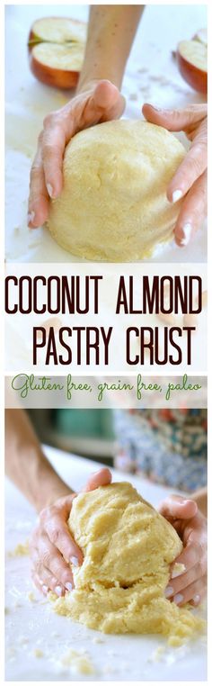 two images showing how to make coconut almond pastry crusts with text overlay that reads, coconut almond pastry crust
