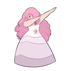 a pink haired girl in a dress pointing at something