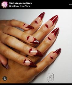 Half Moon Nail Designs, Red Wedding Nails, Red Is My Favorite Color, Half Moon Nails, Les Nails, Oxblood Red, Almond Acrylic Nails, My Favorite Color