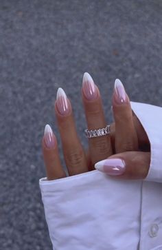 Almond Light Pink Nails With Design, Cruise Nail Ideas Almond, Chrome French Almond Nails, Maternity Pictures Nails, Spring Summer Nails 2024 Almond, Subtle Birthday Nails, Nails With Jewels Rhinestones Simple, Trendy Nails Ideas 2024 Summer, Short Almond Gel Nails Ideas